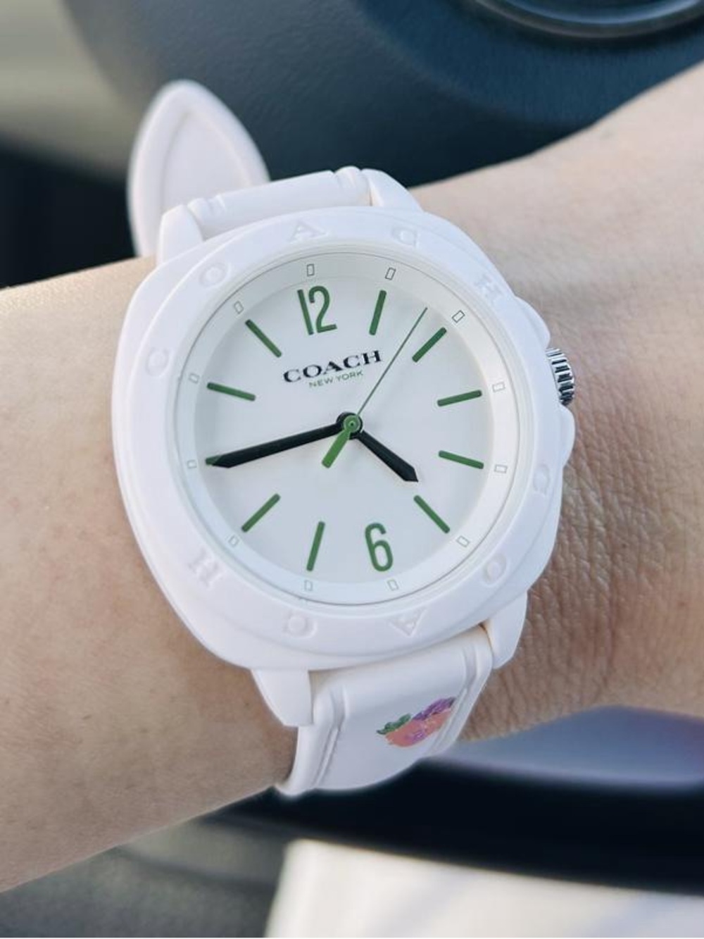 Coach White Silicone Watch with Green Dial Accents
